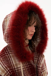 Patchwork fur lapel hooded jacket